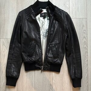 Aritzia Mackage Black Leather Bomber Jacket